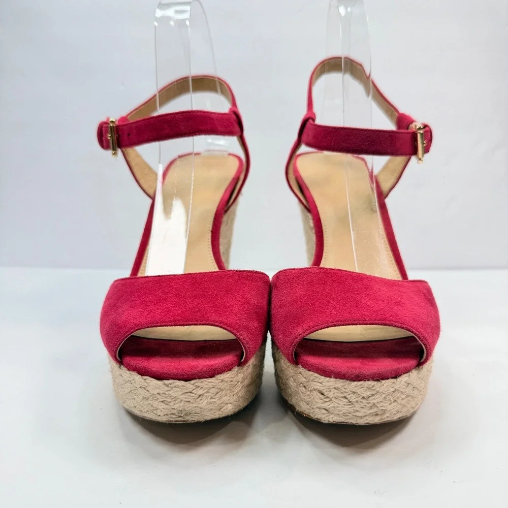 Michael Kors Women 9 Wedge Red Suede Espadrille Platform Sandals Luxury Designer